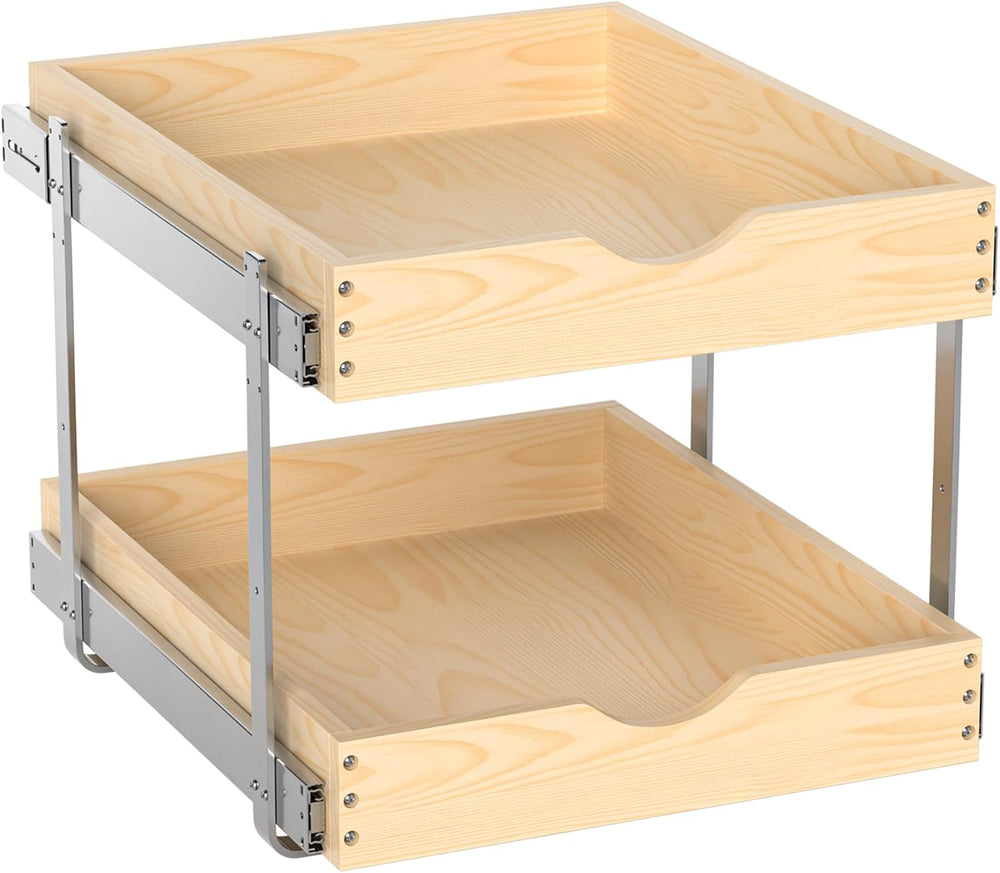 21" Deep 2-Tier Pull Out Cabinet Organizer - Wood Pull Out Drawers