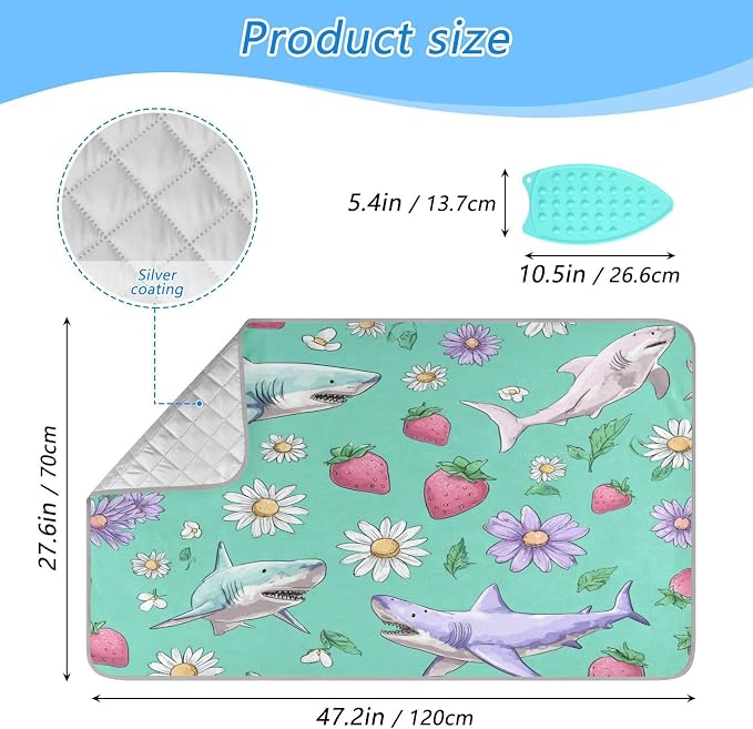 Mint Green Sharks Strawberry and Daisy Ironing Mat - Image 2
