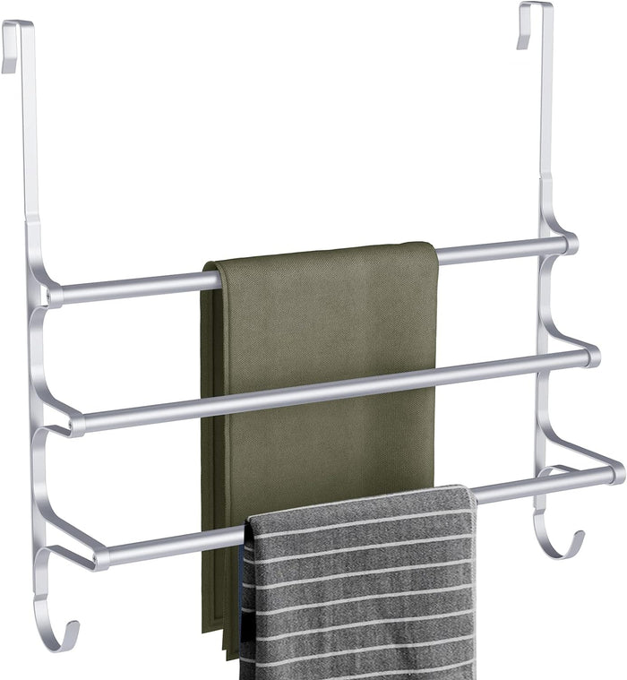 CANYAVE Over The Door Towel Rack, Over Door Towel Rack for Bathroom Door, Triple Towel Storage Holder with Hooks (Silver Gray, 20.15" L)