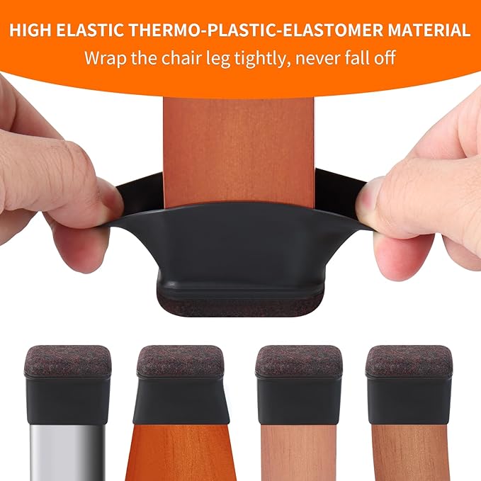 Ezprotekt 8 Pcs Rectangle Black Felt Chair Leg Floor Protectors - Image 3