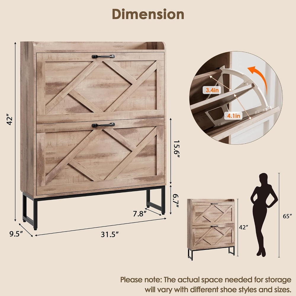 Nicetree Shoe Cabinet with 2 Flip Drawers，Freestanding Shoe Storage Cabinet, ...