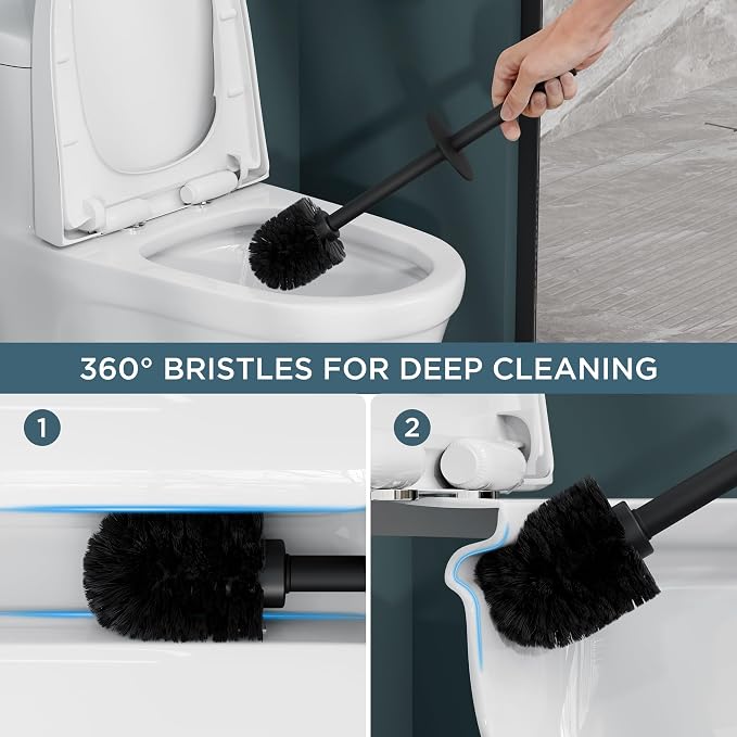 FORIOUS Toilet Brush and Holder Set Black, Heavy Duty 304 Stainless Steel Base - Image 3