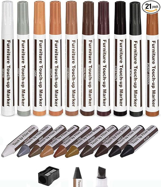 Furniture Markers Touch Up, Lifreer 21 Pcs Wood Filler Floor Scratch Repair Kits by Lifreer
