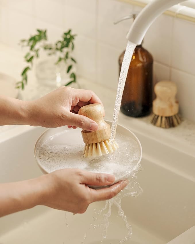 Jungle Culture Kitchen Dish Scrubber Set of 2 • Bamboo Dish Brush - Image 4
