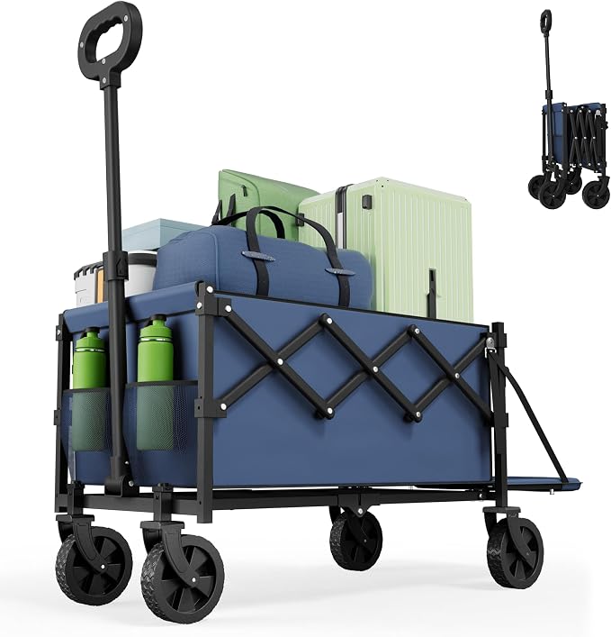 Collapsible Folding Wagon with Tailgate, Wagons Carts Foldable with 350lbs by Canpsky