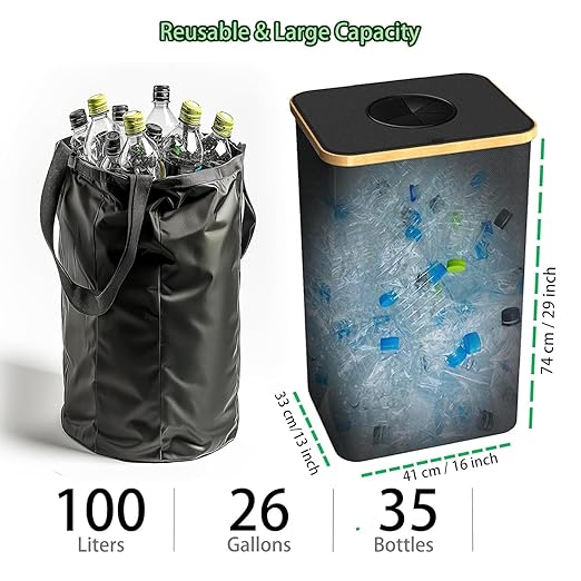 Recycling Bin for Kitchen Indoor Home, Large 100L/ 27 Gallon Recycle Bin - Image 4