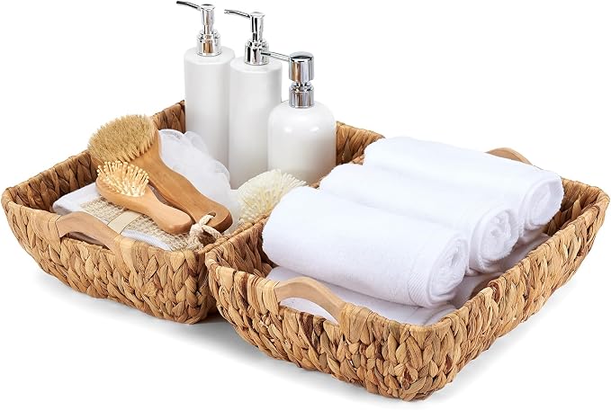 Wicker Baskets 2 Pack, Water Hyacinth Wicker Storage Basket by ROSOS