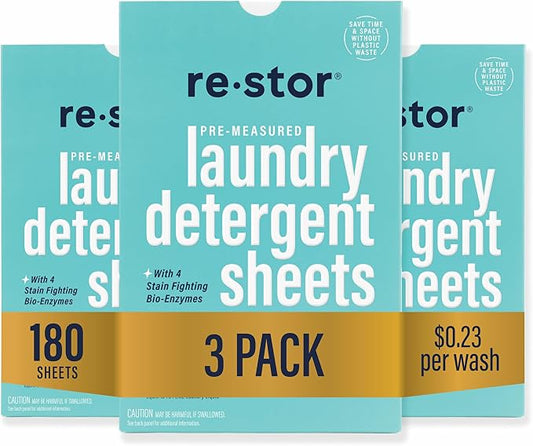 restor Laundry Detergent Sheets Fresh Linen 180 Loads | Eco Friendly Plastic by restor