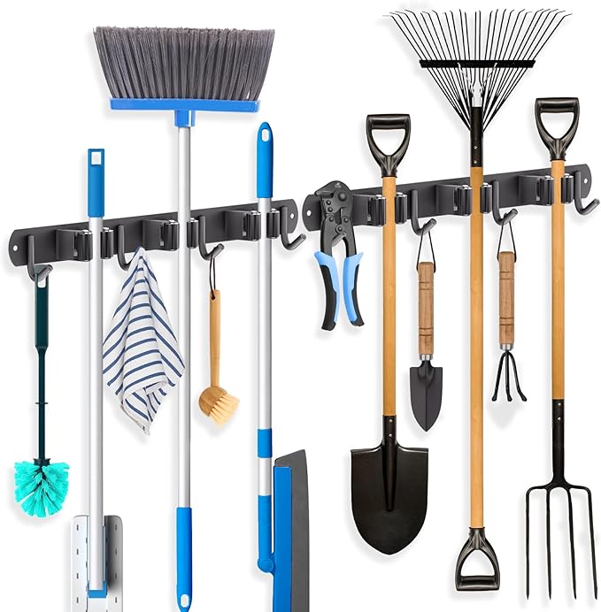 ZONGOOL 2 Pack Mop Broom Holder Wall Mount, Broom Organizer Storage Tool Racks by ZONGOOLHouseware