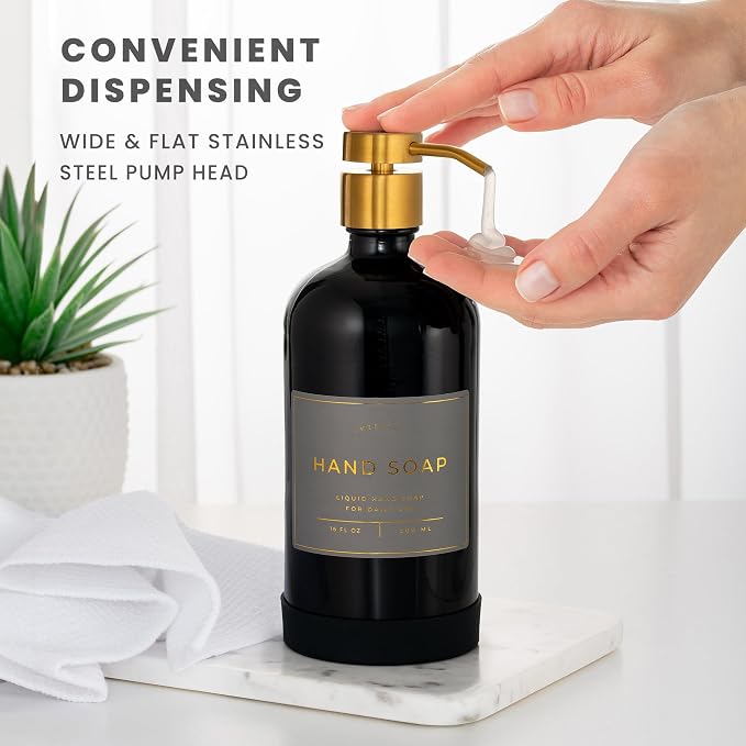 16oz Glass Soap Dispenser with Stainless Steel Pump, 21 Waterproof Labels - Image 4