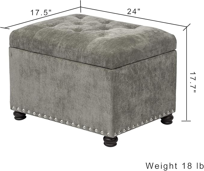 Joveco Storage Ottoman Foot Rest Stool, Light Grey - Image 3
