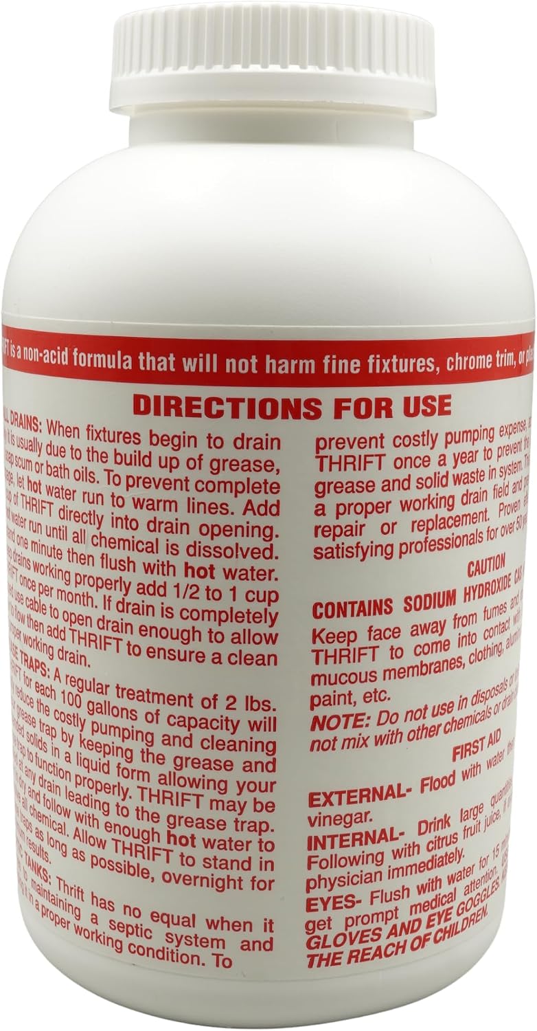 Thrift T-200 Odorless Drain Cleaner – Hot Water Activated Drain Cleaner for Small Drains, Grease Traps, Septic Systems & Sewer Lines – 2 Pound Bottles (Pack of 2)