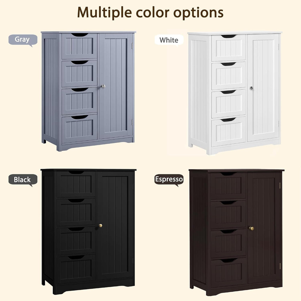 Yaheetech Bathroom Storage Cabinet with 4 Beadboard Drawers and Door, White