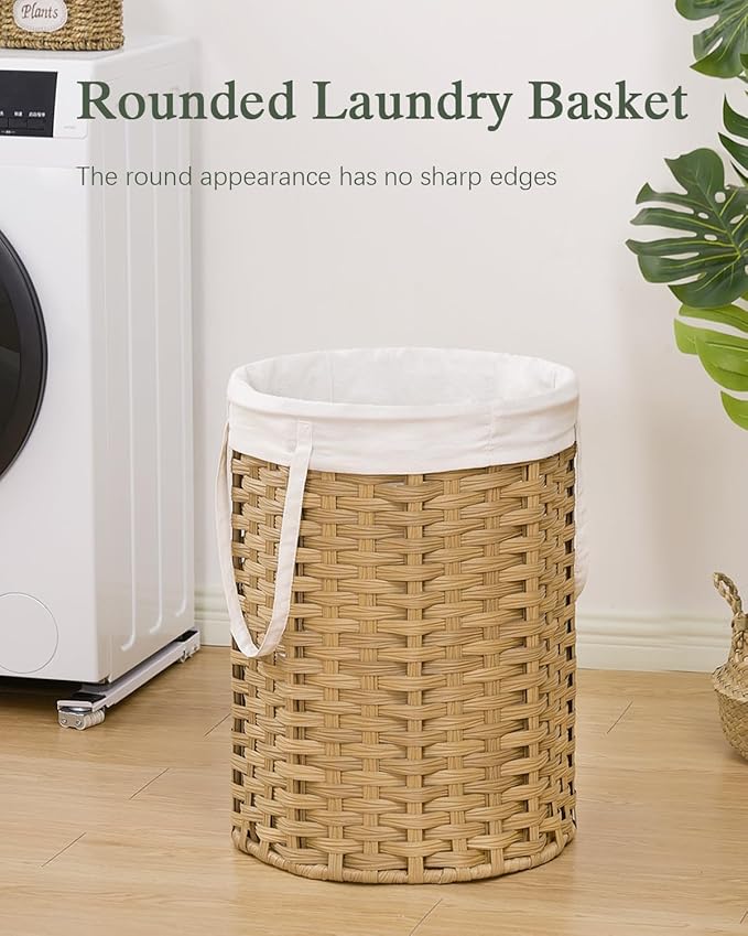 Laundry Hamper Laundry Basket Round 19.0 Gal Handwoven Rattan Hamper, Large - Image 2
