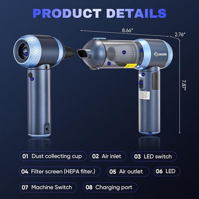 Saker Car Vacuum Portable Cordless 20000Pa Suction Power 4 in 1 Handheld Vacuum - Image 9