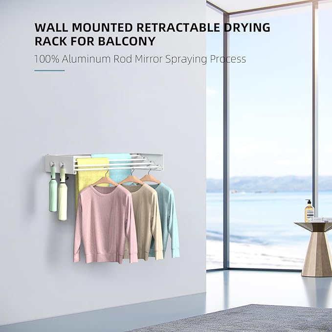 Drying Rack Clothing, Clothes Drying Rack Wall Mounted, Laundry Drying Rack - Image 6