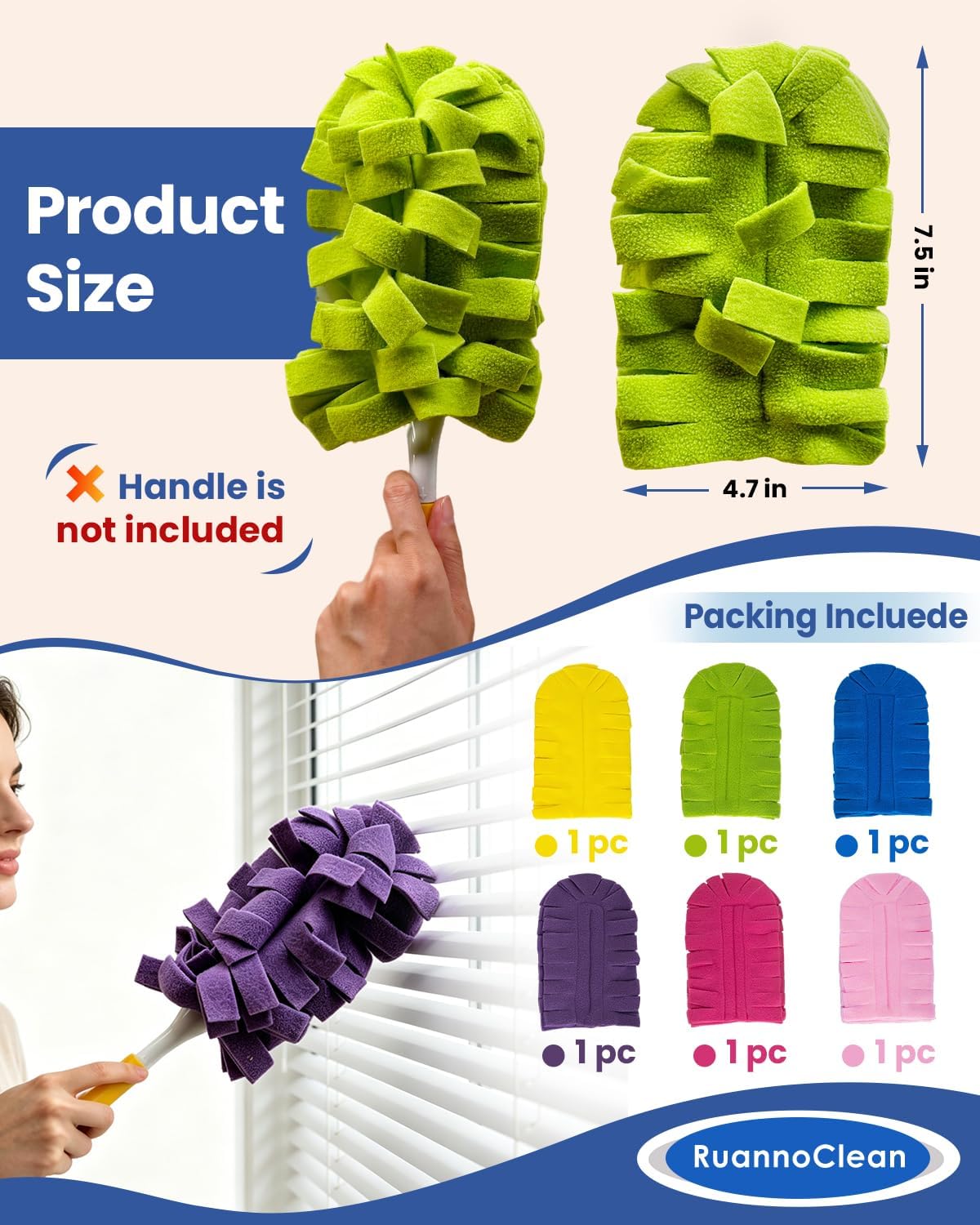 6 PCS Reusable Duster Refills Compatible with Swiffer, Washable Fleece Duster Pads 360 Heavy Duty Duster Refills for Fan, Window, Furniture, Floor Car Dust Cleaning (Handle is Not Included)