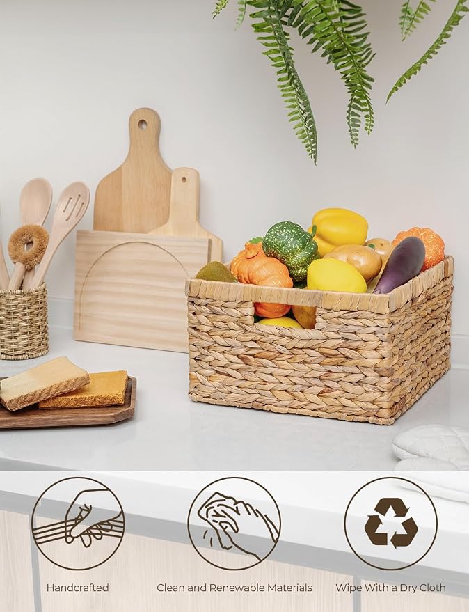 StorageWorks Wicker Storage Basket, Large and Small Baskets, Water Hyacinth - Image 4