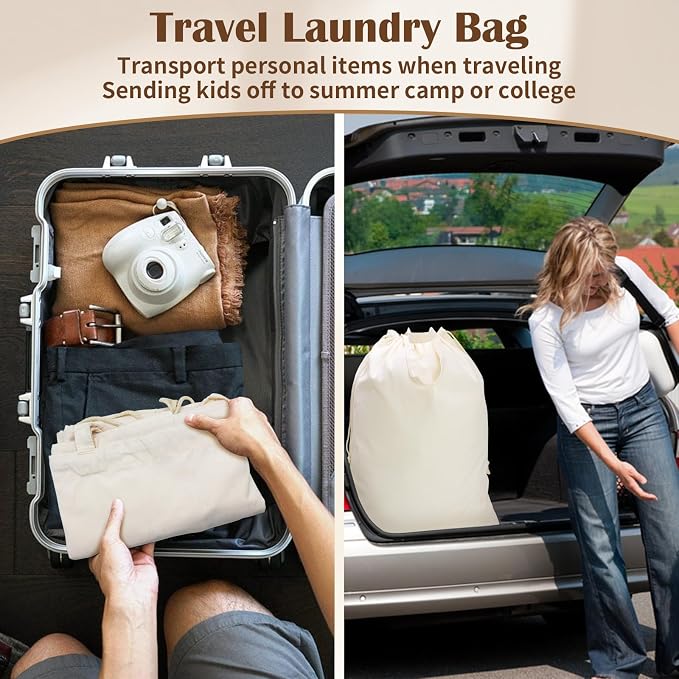 Canvas Laundry Bag with Handles & Drawstring 23.6"x35", Dirty Clothes Travel Bag - Image 6