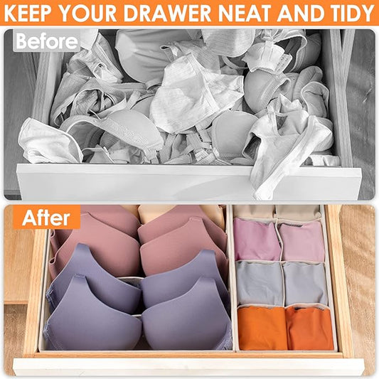 6 Pack Sock Underwear Drawer Organizer Dividers, 58 Cell Foldable Fabric - Image 2
