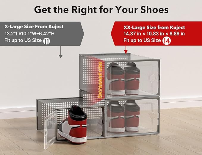 Kuject XX-Large Shoe Storage Boxes Organizers Clear Plastic Stackable 12 Pack - Image 2