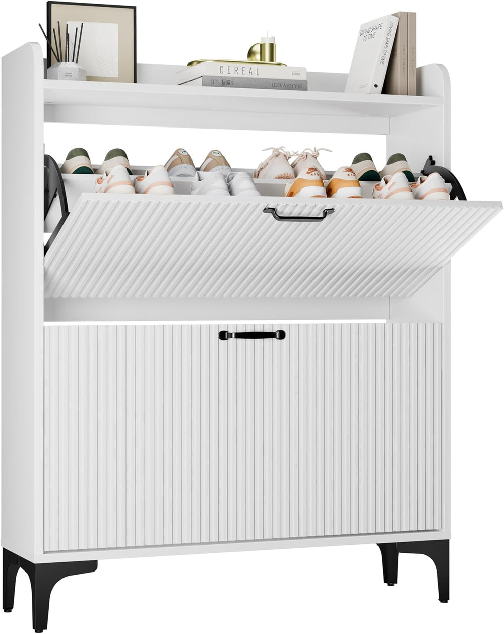 HIFYOBRO Narrow Shoe Storage Cabinet with 2 Flip Drawers for Entryway