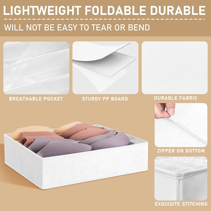 3 Pack Bra Underwear Drawer Organizer Dividers, 26 Cell Fabric Foldable Dresser - Image 5