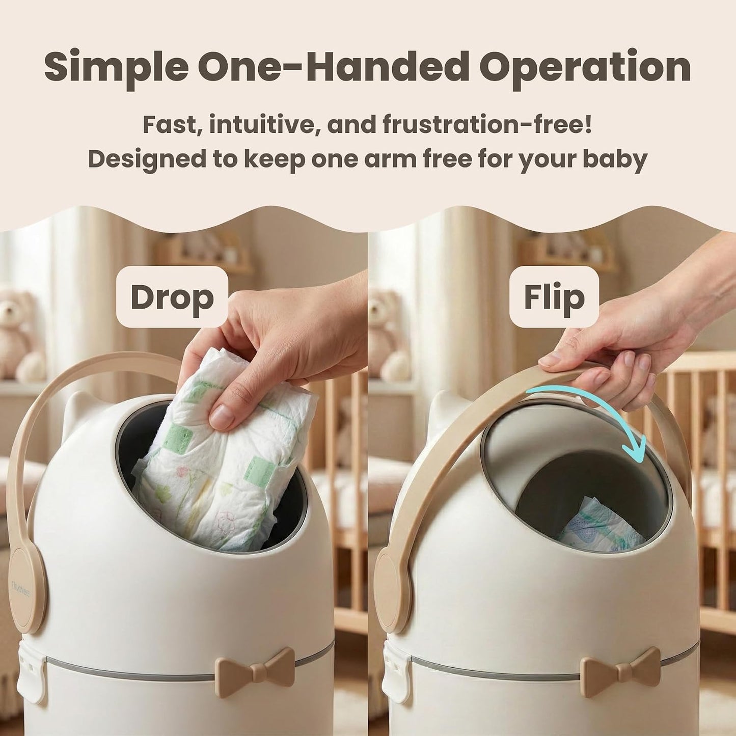 iTouchless 4 Gal Kids Room Wastebasket | Odor-Sealing Bin | Boho Ivory | Rotating Ball Seal Traps Smells | Soft Neutral Accent Color Tone | Flip-Up Handle Opens With A Free Hand Every Single Time