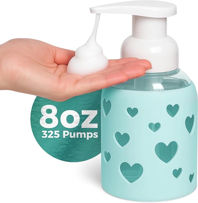 SoCal Suds & Company Glass Foaming Hand Soap Dispenser, Heart Silicone Sleeve by SoCalSudsCompany