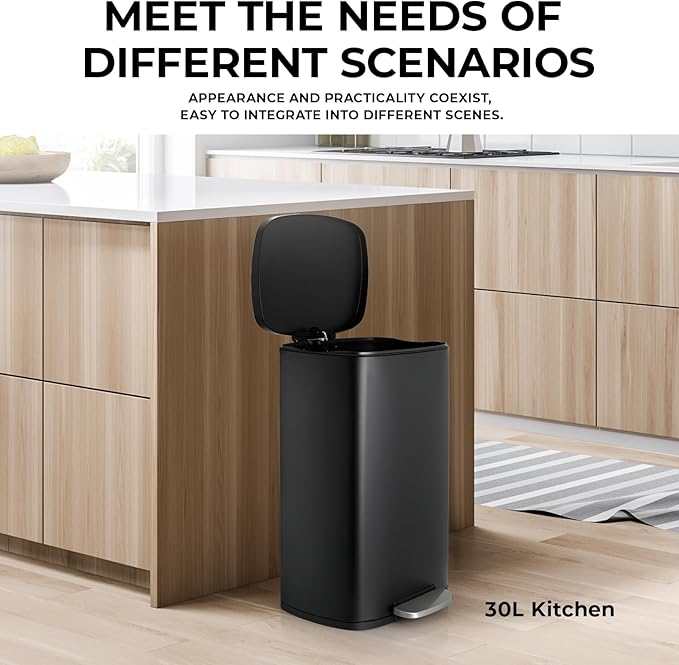 8 Gal Kitchen Trash Can, 30L Recycling or Garbage Bin, Brushed Stainless Steel - Image 4