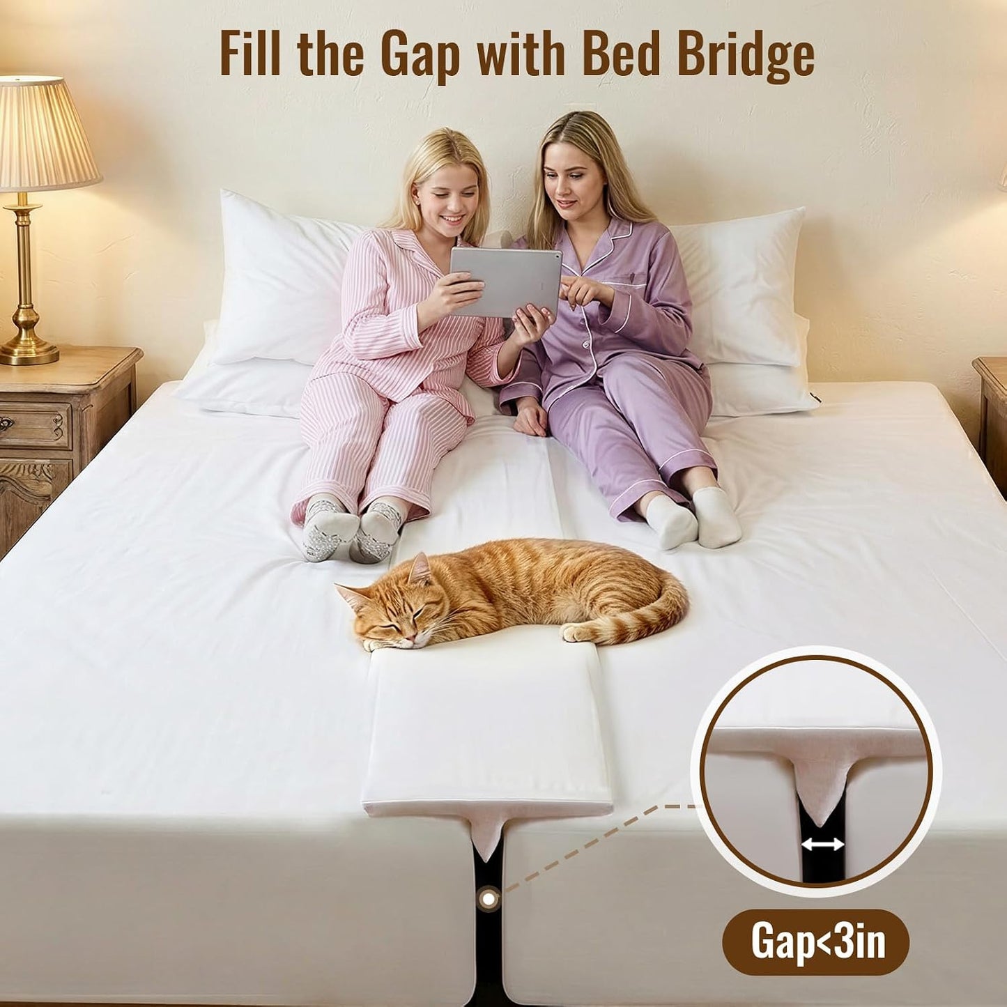 Vekkia 80" x 12" Twin XL/Twin to King Converter with Internal PE Support Sheet & High-Density Foam, Split King Gap Filler for Adjustable Bed, Guest Room, Vacation Rentals, Hotel, Washable Cover