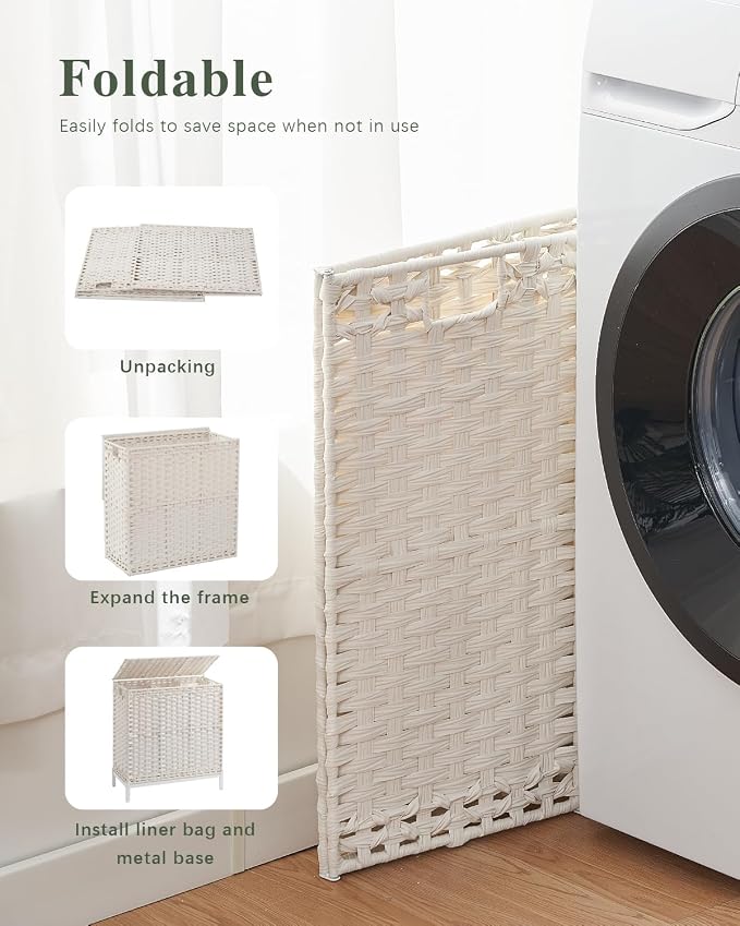 Laundry Hamper with Lid 132 L, Clothes Hamper with Lid, Handwoven Rattan - Image 7