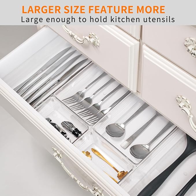 Criusia 12 Pack Large Clear Plastic Drawer Organizer Trays | MULTI-USE Acrylic - Image 3