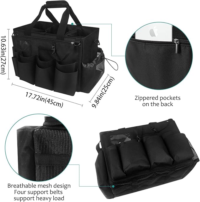 Qivine Cleaning Caddy with Handle, Cleaning Supply Caddy Foldable Tool Bag - Image 3