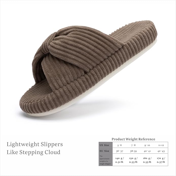 Chantomoo Slippers for Women Memory Foam House Bedroom Corduroy Bow Crossbands - Image 3