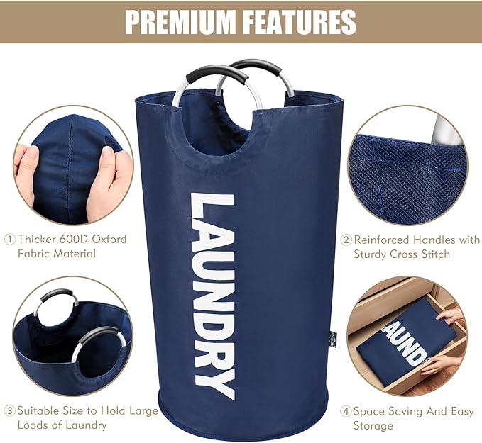 DOKEHOM 90L Large Laundry Basket, Collapsible Laundry Bag, Freestanding Tall - Image 7