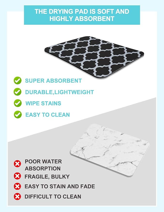 Dish Drying Mat for Kitchen Counter, Hide Stain Anti Absorbent for Kitchen - Image 3