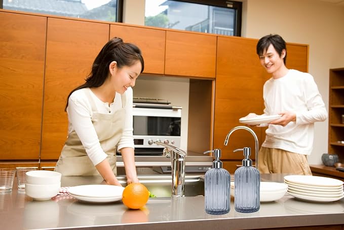 Grey Glass Soap Dispenser 18 oz, 2 Pack Hand Dish Soap Dispensers Bathroom - Image 5