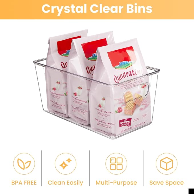 YIHONG Clear Plastic Storage Bins, 4 Pack Small Pantry Organizer Bins - Image 4