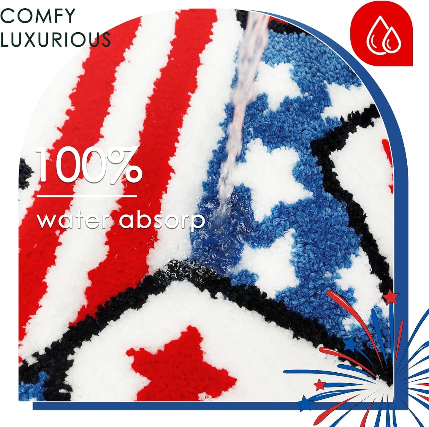 Lindameler 4th of July Bath Mat Soft Washable Patriotic Bath Rug 20 X 30 Inch American Flag Red Blue Stars Patriotic Rug Doormat for Independence Day Decorations