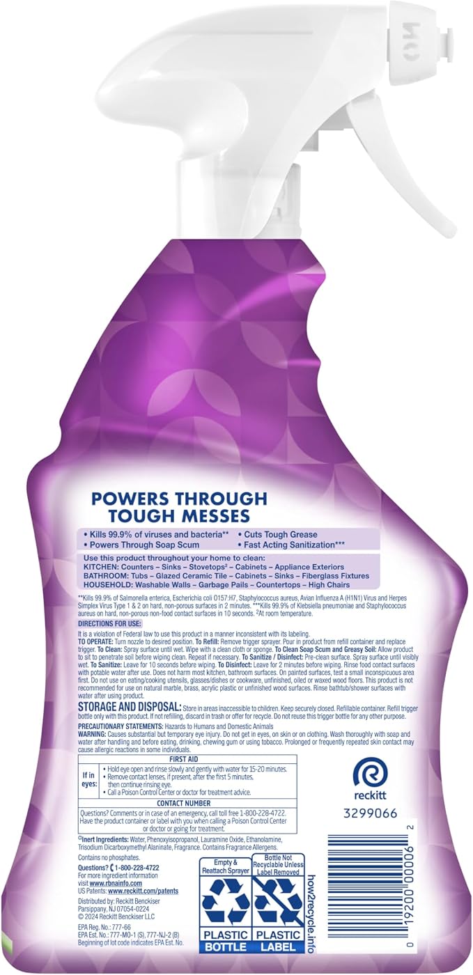 Lysol All Purpose Cleaner Spray, Kitchen & Bathroom Cleaner, Lavender & Cotton - Image 8