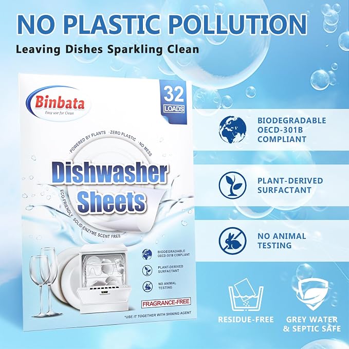 Upgraded Eco Dishwasher Detergent Sheets Up To 32 Loads, Unscented Plastic Free - Image 5