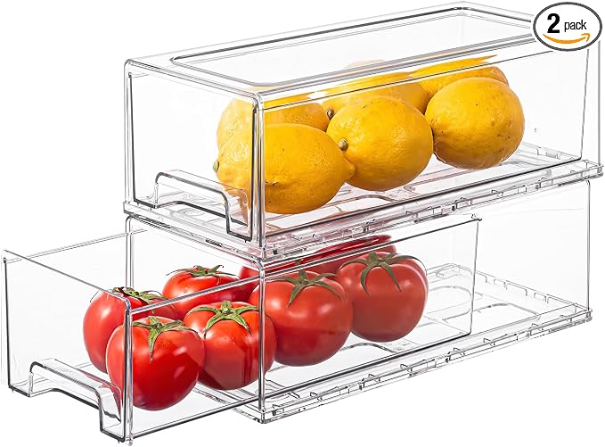 PeJeyiee 2 Pack Clear Stackable Refrigerator Organizers and Storage Drawers by Unknown