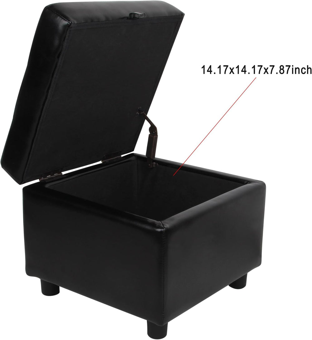 H&B Luxuries Tufted Leather Square Flip Top Storage Ottoman Cube Foot Res...