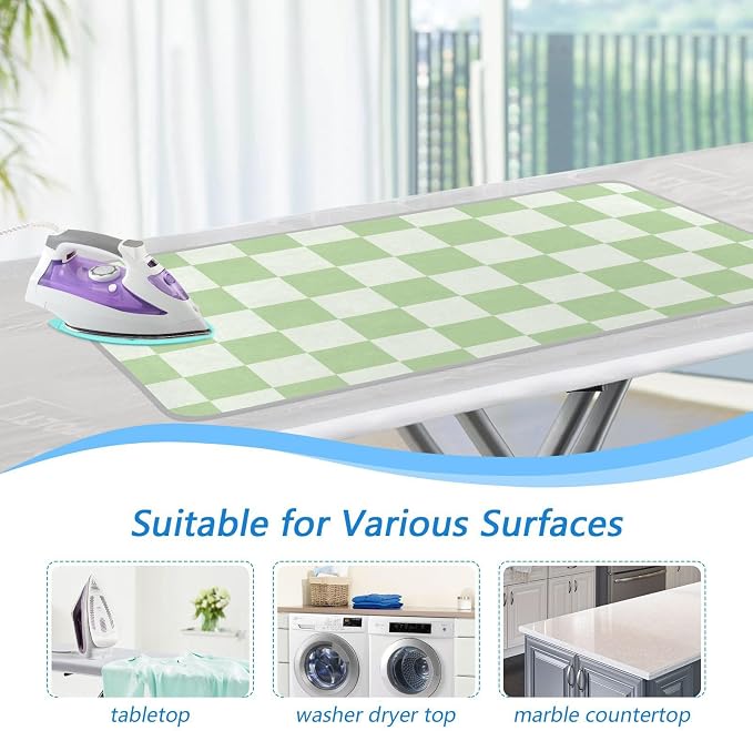 Checkered Mint Green White Plaid Ironing Mat - Image 5