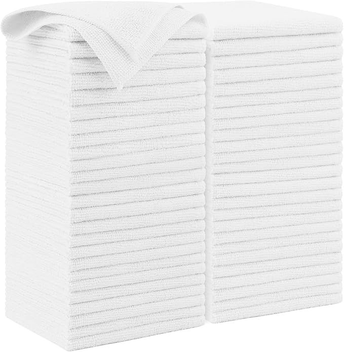 AIDEA Microfiber Cleaning Cloth White 50PK, Microfiber Towels by AIDEAHOME