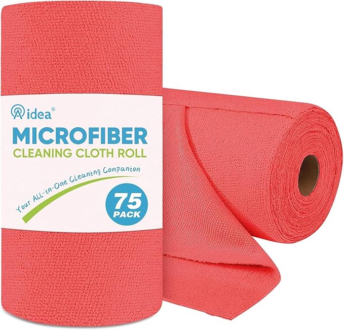 AIDEA Microfiber Cleaning Cloth Roll, 75PK Red, Reusable Paper Towels Tear Away by AIDEAHOME