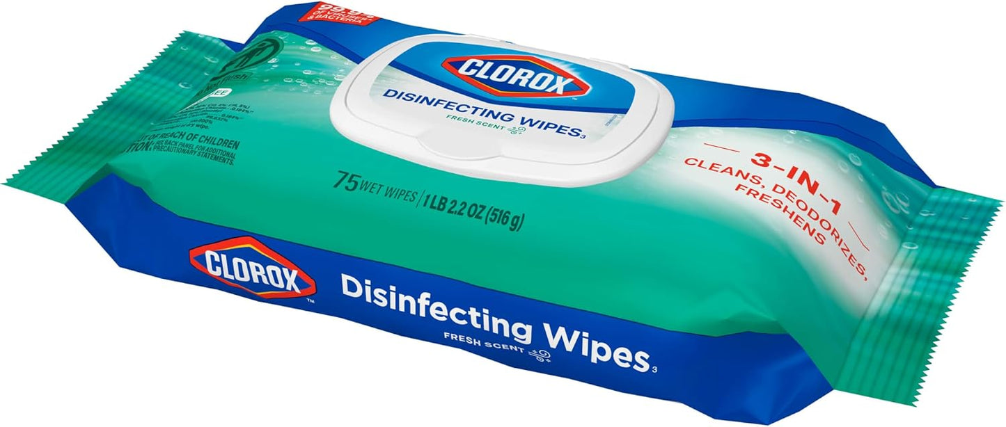 Clorox Disinfecting Wipes, Fresh Scent, 75 Count, 3 Pack