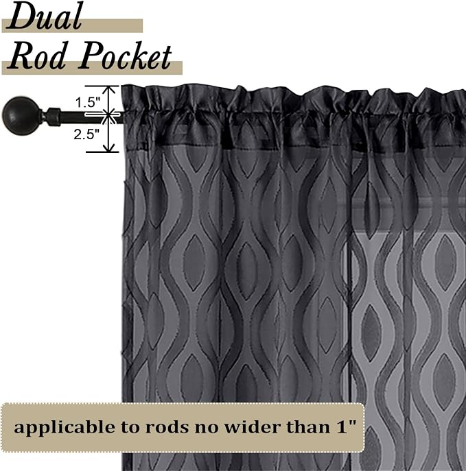 Aiyufeng Black Sheer Curtains 63 Inch Length 2 Panels Set, Solid Airy Light - Image 4
