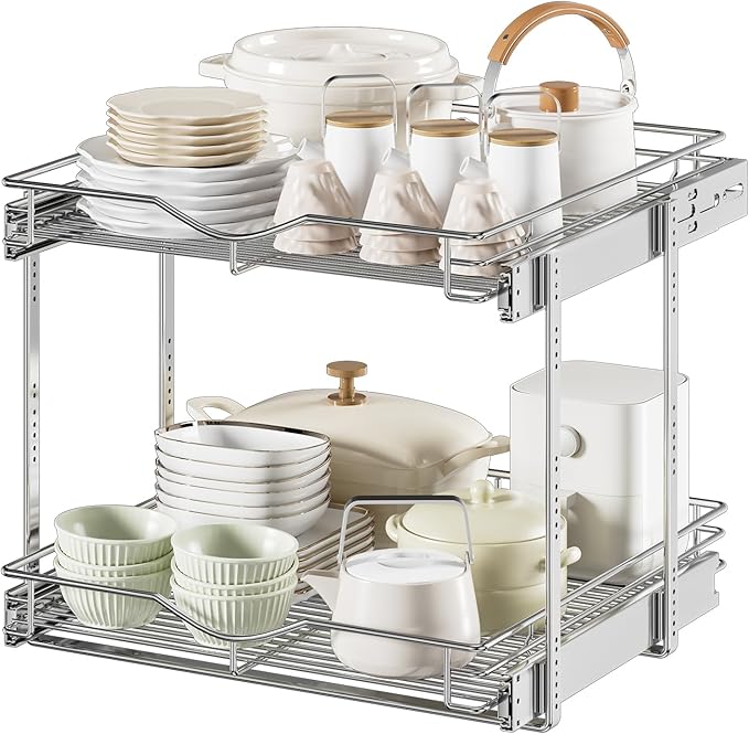 DINDON Pull Out Cabinet Organizer, Cabinet Pull Out Shelves, 2 Tier Pull Out by DINDON